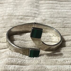 Sterling silver malachite spring opening cuff bracelet